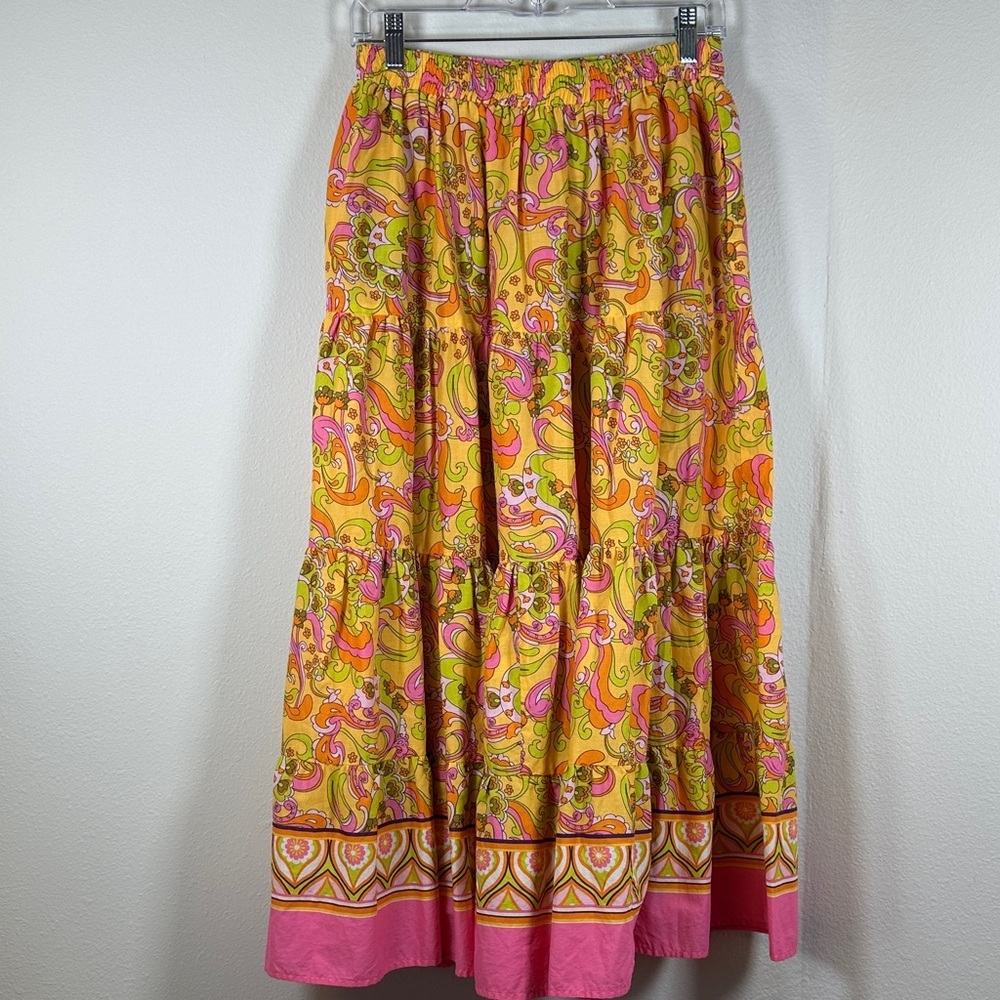 Ivy Jane Pucci Style Paisley Tiered Maxi Skirt Boho Festival Size S - Picture 7 of 10